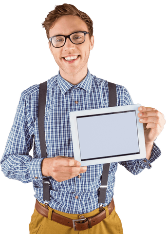 Young Professional Displaying Transparent Tablet Over White Background - Download Free Stock Videos Pikwizard.com