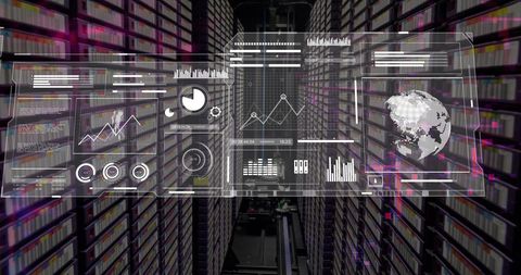 digital interface superimposed on data servers with global connectivity - Download Free Stock Images Pikwizard.com