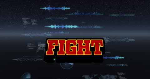Futuristic Data Interface with Fight Text Overlay