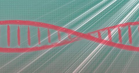 Spinning DNA Strand with Light Trails on Abstract Green Background