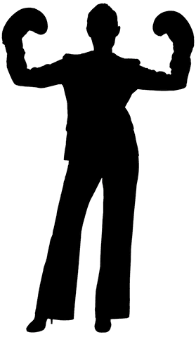 Silhouette of Dynamic Businesswoman with Boxing Gloves on Transparent Background