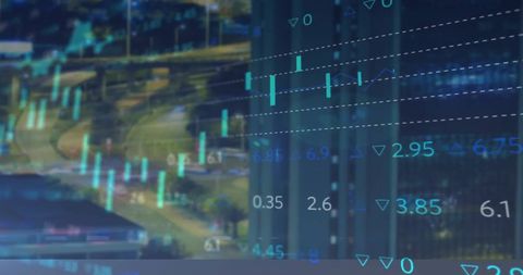 Financial Data Processing Over Cityscape for Global Business Analytics - Download Free Stock Images Pikwizard.com