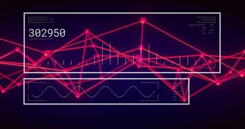 Futuristic ui with pulsing network graph and data readout interface