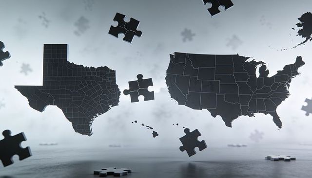 Hovering texas county map and united states state map with floating puzzle pieces