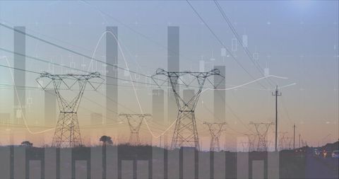 Electricity Transmission Towers with Overlay of Graphs and Statistics - Download Free Stock Images Pikwizard.com