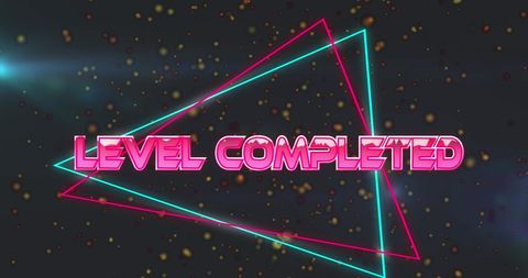 Bright Neon Level Completed Game Banner on Dark Background - Download Free Stock Images Pikwizard.com