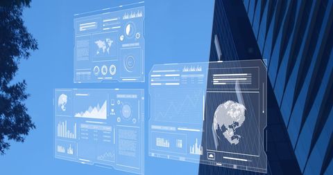 Futuristic Digital Analytics Display with Global Data Projections - Download Free Stock Images Pikwizard.com