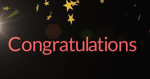 Congratulations text with golden stars on black background