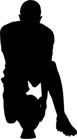 Silhouette of male football player kneeling with rugby ball transparent