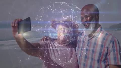 Senior Couple Taking Selfie with Digital Facial Mapping Technology