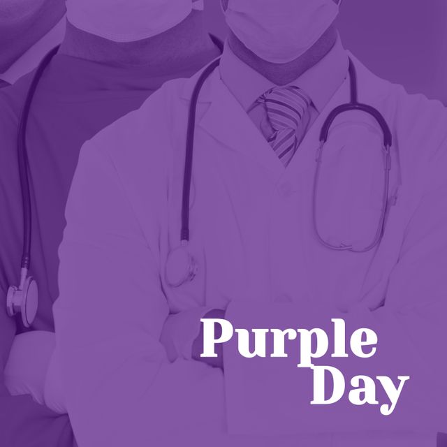 Doctors in White Coats and Face Masks Celebrating Purple Day - Download Free Stock Templates Pikwizard.com