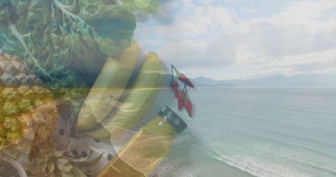 Tropical Fusion of Fresh Produce with Coastal Background