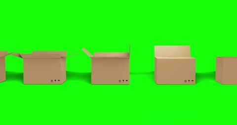 Line of Brown Cardboard Boxes on Vibrant Green Background - Download Free Stock Images Pikwizard.com