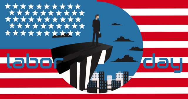 Vector image of businessman and city in flag of america with labor day text, copy space - Download Free Stock Photos Pikwizard.com