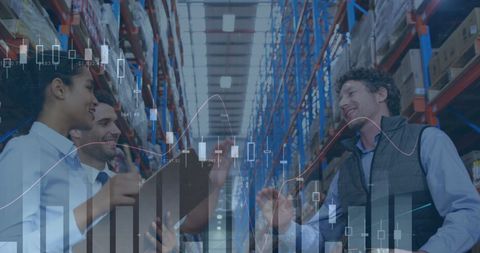 Diverse Warehouse Team Analyzing Financial Growth