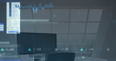 Executive Office with Financial Data Overlay Animation