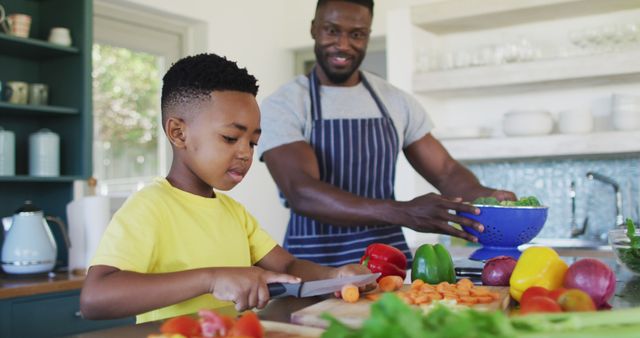 Father and Son Preparing Vegetables in Home Kitchen - Download Free Stock Images Pikwizard.com