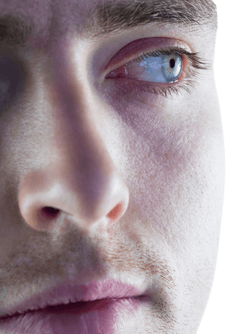 Close-up transparent face of rugby player in thought