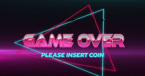 Retro Game Over Screen with Neon Triangle Background
