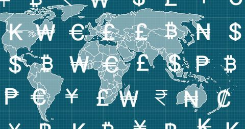 Global Currency Symbols on World Map Illustration - Download Free Stock Images Pikwizard.com