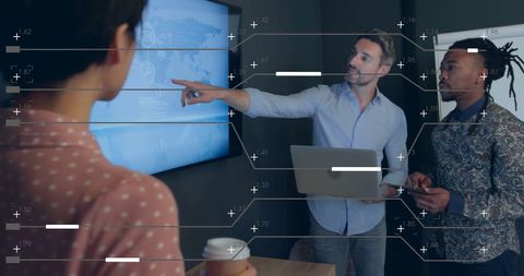 Collaborative Business Meeting with Technology Interface Overlay - Download Free Stock Images Pikwizard.com