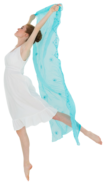 Transparent Background of Young Female Dancer Leaping with Blue Scarf - Download Free Stock Videos Pikwizard.com