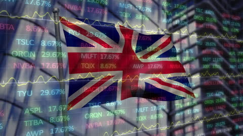 UK Flag Superimposed Over Stock Market Data and Business