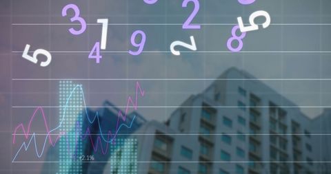 Abstract financial data over city background