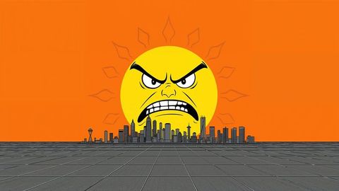 Angry sun over futuristic urban skyline concept art