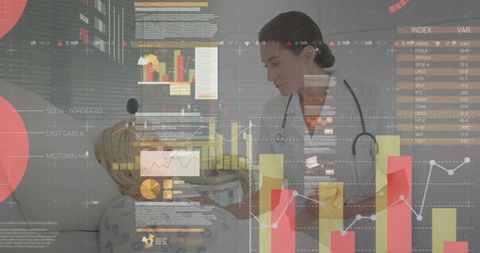 Nurse Providing Care with Data Overlays in Hospital Setting