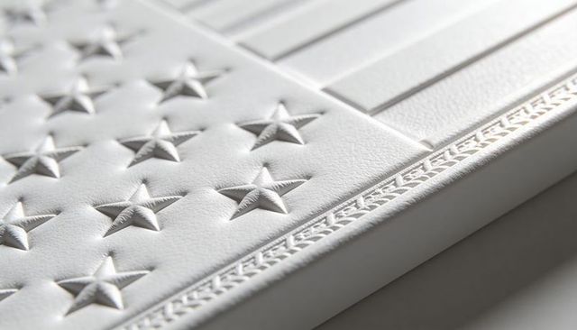 White Embossed Leatherette Panel Featuring Raised Five-Point Stars and Recessed Stripes