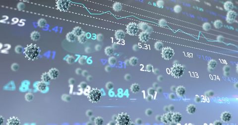 Virus Cells Overlay with Financial Data Background