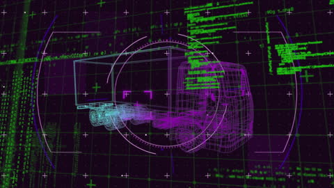 Futuristic 3D Car Model with Data Processing Multiple Elements