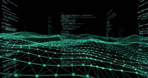 Futuristic Digital Landscape with Dynamic Code Lines - Download Free Stock Images Pikwizard.com