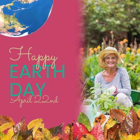 Happy Earth Day with Senior Woman Gardening and Fall Leaves - Download Free Stock Templates Pikwizard.com