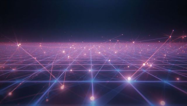 Futuristic digital grid with glowing nodes and light streaks