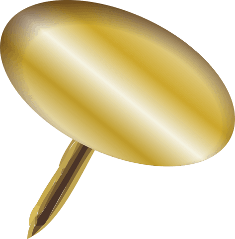 Golden Pushpin Floating on Transparent Background with Reflective Sheen