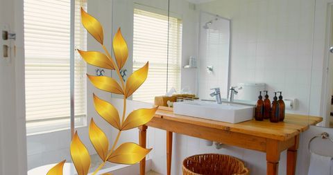 Modern Bathroom with Digital Leaf Design Overlay - Download Free Stock Images Pikwizard.com
