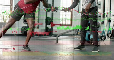 Athlete Performing Lateral Lunge with Resistance Band While Coach Guiding with Data Overlay