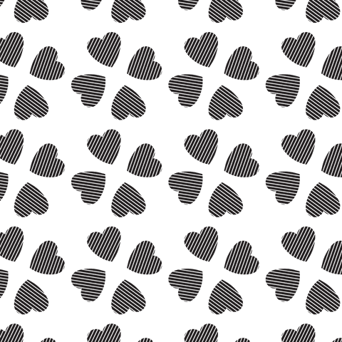 Abstract black hearts pattern on transparent background
