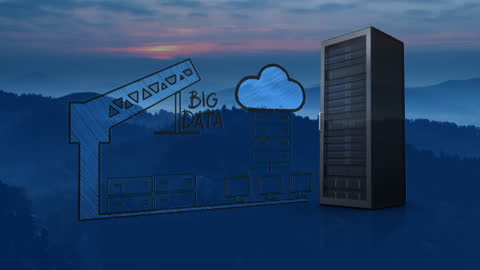 Cloud Storage and Big Data Concept with Server over Scenic Background
