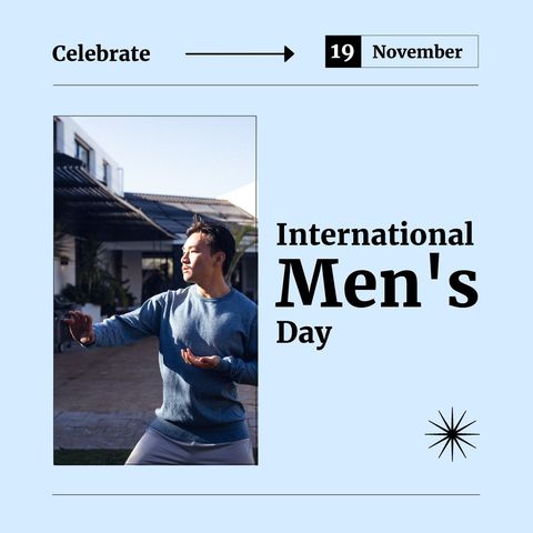Asian man practicing tai chi outdoors on international men's day