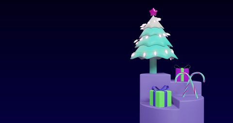Stylized Animated Christmas Tree with Gifts and Candy Canes
