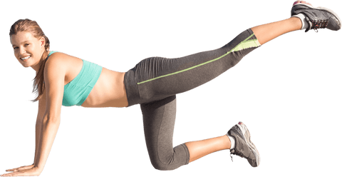 Caucasian Woman Exercising in Aerobic Pose on Transparent Background