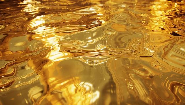 Golden rippling frequencies mimic metallic waves ai-generated reflection