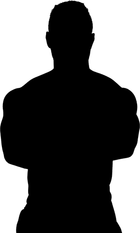 Silhouette of strong sportsman flexing muscles on transparent background