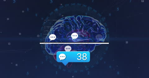 Social Media Concepts Overlaid on Human Brain Animation