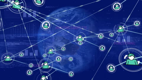 Global Network Web of Connected Profile Icons and Data Interfaces