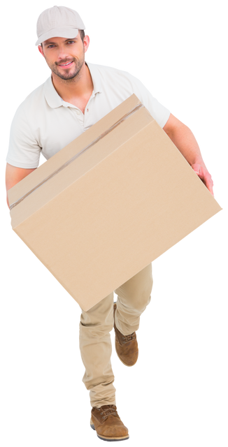 Smiling Delivery Man Running with Large Cardboard Box Transparent Background - Download Free Stock Videos Pikwizard.com