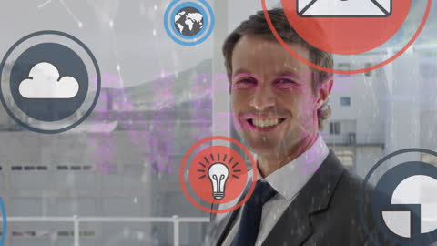 Futuristic Businessman Surrounded by Floating Digital Interfaces